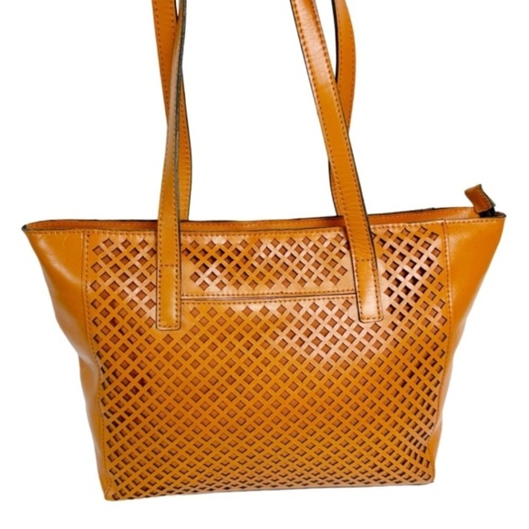 PATRICIA NASH PERFORATED VARSI LEATHER TOTE SUN YELLOW  (ORANGE) HANDBAG - Picture 1 of 10